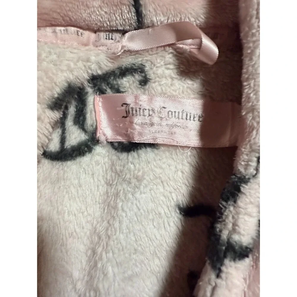 Juicy Couture Bubblegum Robe Womens S/M Pink Luxe Plush Black All Over‎ Logo .